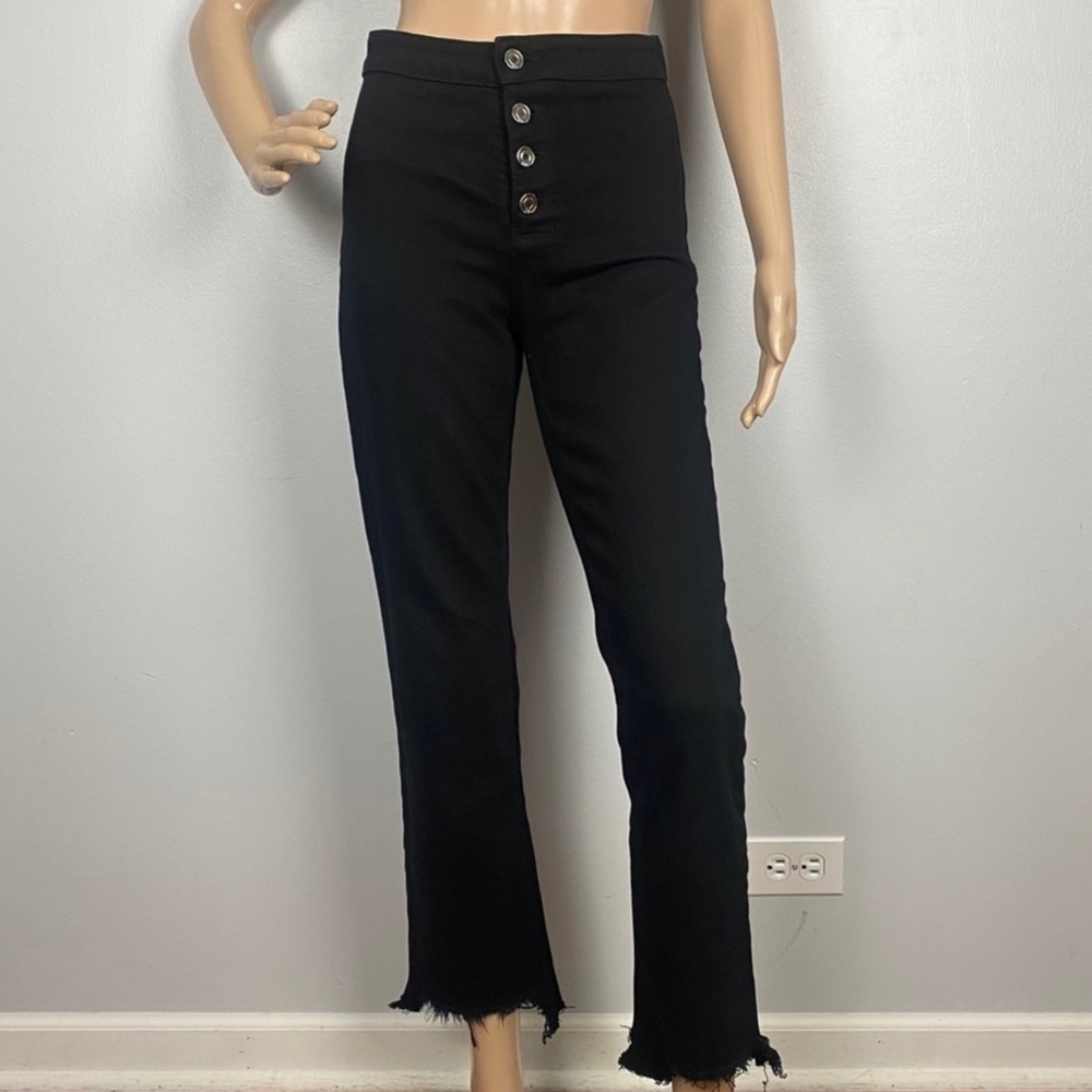 NEW RTA BLACK DISTRESSED BUTTON FRONT JEANS - Picture 2 of 7